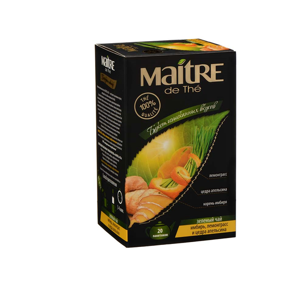 Чай зеленый Maitre с имбирем, лемонграссом и цедрой апельсина в пакетиках, 20 шт.