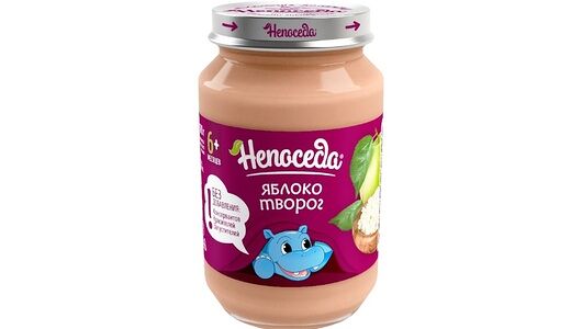 Пюре фруктовое Непоседа яблоко и творог с сахаром с 6 месяцев ст/б