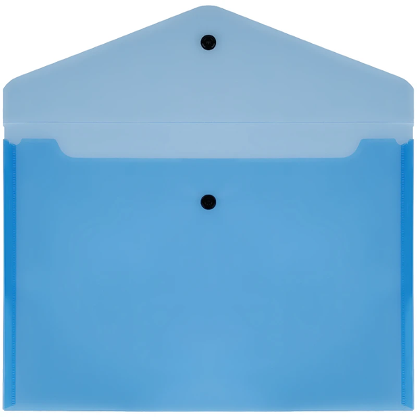 Папка-конверт на кнопке СТАММ А4, 150мкм, прозрачная, синяя ММ-32273