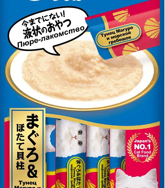 INABA ЧАО ЧУРУ (14гр*4) Лакомство для кошек Тунец магуро и морской гребешок