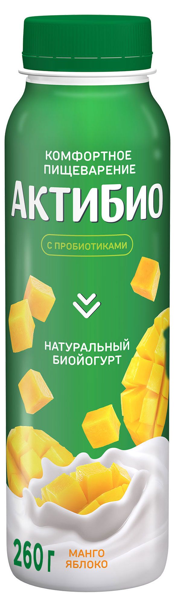 

Биойогурт питьевой Актибио С бифидобактериями манго, яблоко 1.5% 260 г