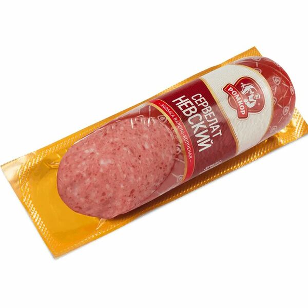 Колбаса РОМКОР СЕРВЕЛАТ НЕВСКИЙ варено-копченое категория Б 200г