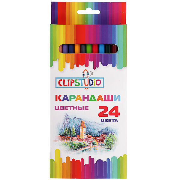 Clipstudio карандаши 24 цвета шестигранные заточ., пластик, улучшенное письмо, в карт.коробке
