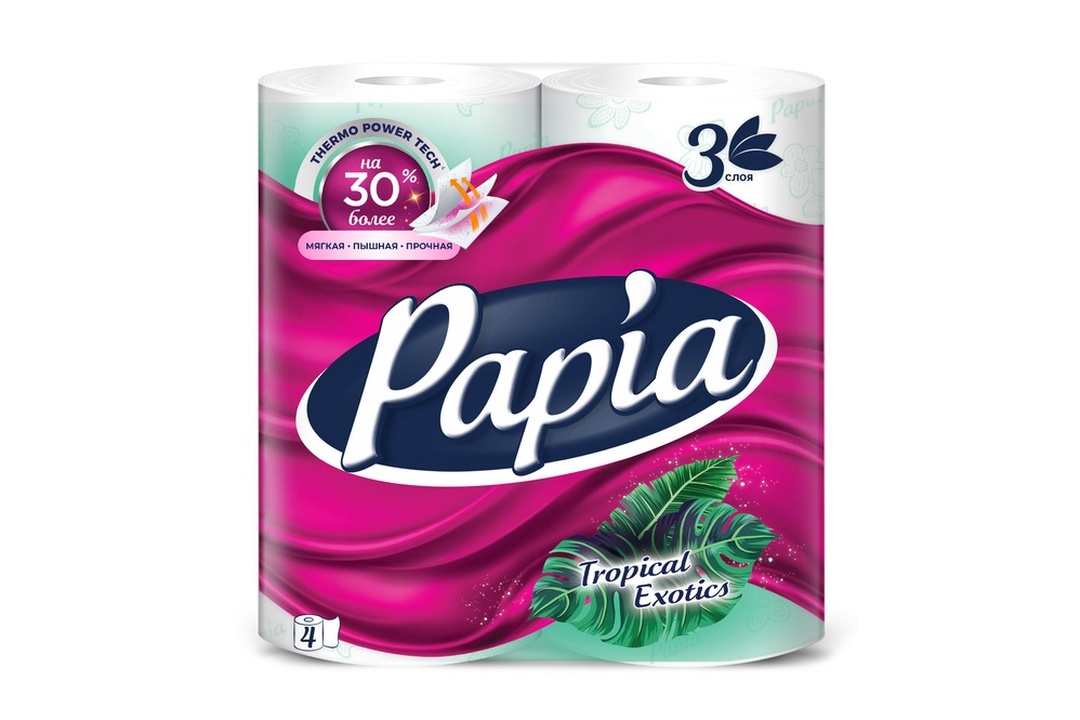 

Туалетная бумага Papia Tropical Exotics, белая, 3 слоя, 4 шт.