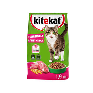Сухой полнорационный корм KITEKAT™ для взрослых кошек «Телятинка Аппетитная», 1.9кг