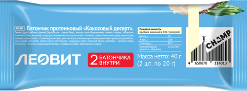 

Батончик Леовит Champ! кокосовый десерт 40 г