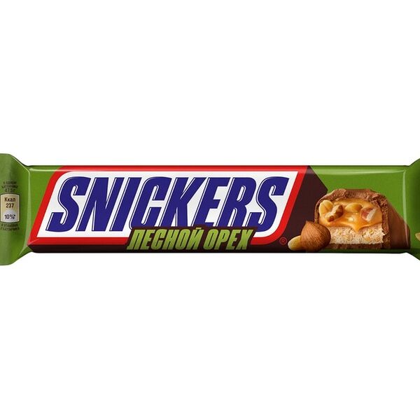 Snickers Лесной орех шоколадный батончик с арахисом, карамелью, фундуком и нугой, 81г