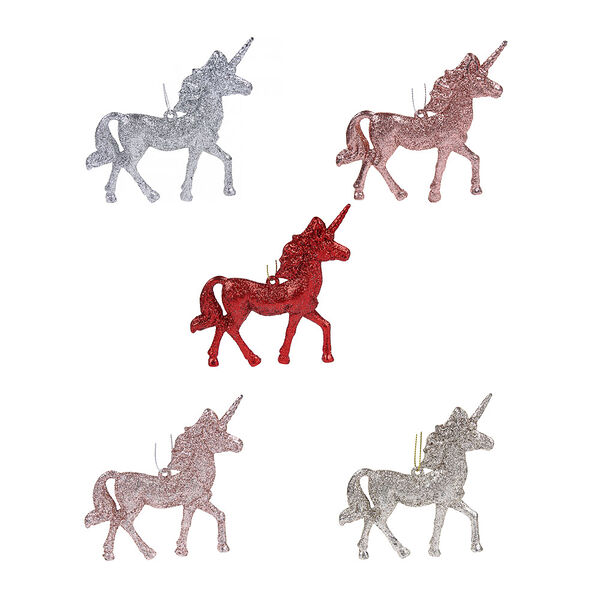Сноу бум подвеска в виде единорога, глиттер, пластик, 5 цветов, 12см