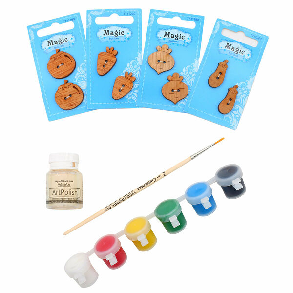 Набор пуговиц для раскрашивания 'Овощи' (2-3см), с красками, Astra&Craft