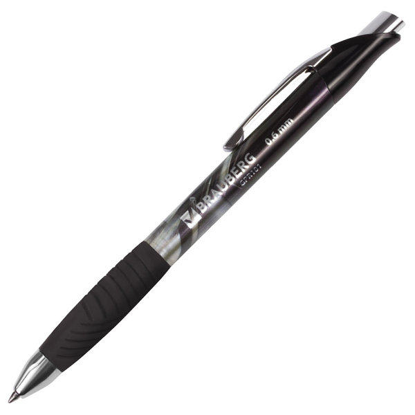 Ручка гелевая BRAUBERG Jet Gel автоматическая с грипом черная 0,6мм линия 0,4мм, 1 шт