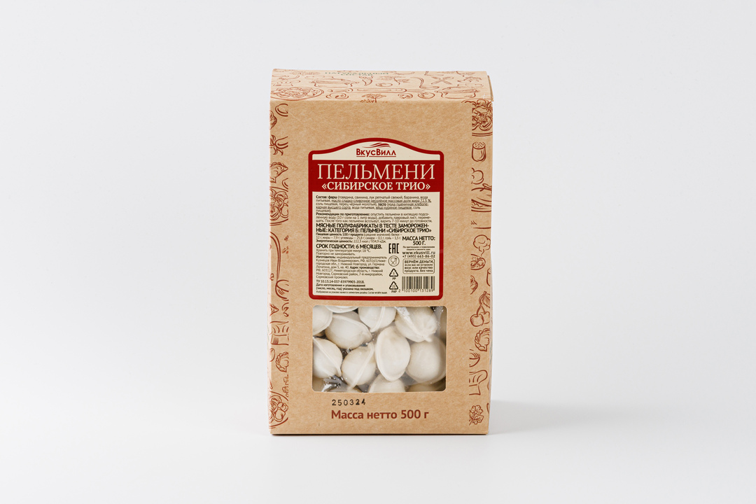 

Пельмени ВкусВилл Сибирское Трио 500 г