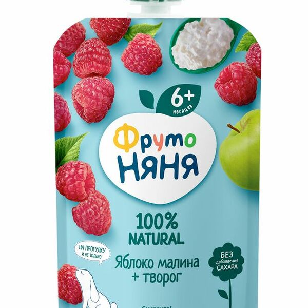 Пюре ФрутоНяня яблоко, малина, творог, с 6 месяцев 90 г