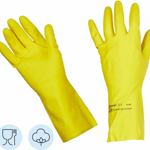 Перчатки резиновые ViledaProfesКонтракт латекс хлоп.напыл желт рL 101018,ПС