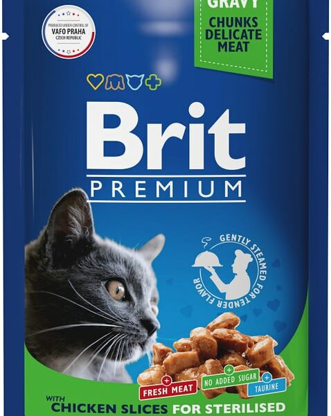 Влажный корм для стерилизованных кошек Brit Premium с цыпленком в соусе 85г