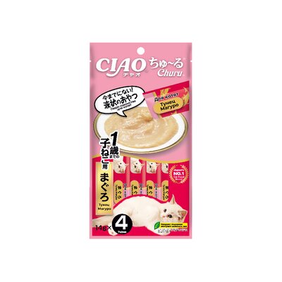 Лакомство для котят Inaba Ciao Чуру (Churu) Тунец Магуро пюре 14 г х 4 шт.