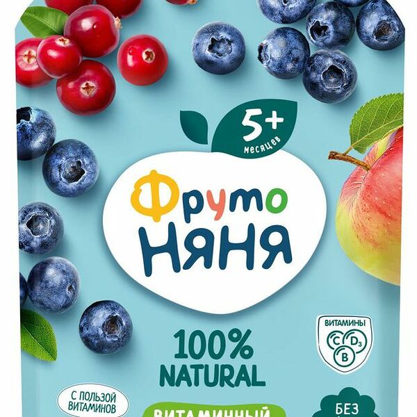Пюре ФрутоНяня Витаминный салатик с черникой с 5 месяцев, 90г