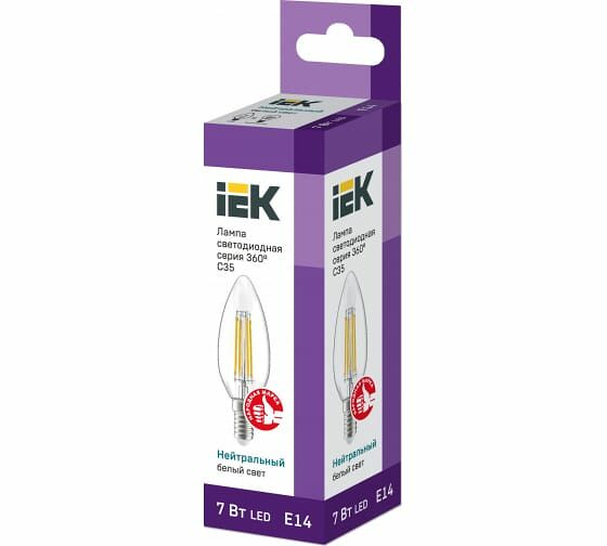 Лампа IEK LED свеча 7Вт, 230В, 3000К, цоколь Е27 360, Арт. LLF-C35-7-230-30-E27-CL