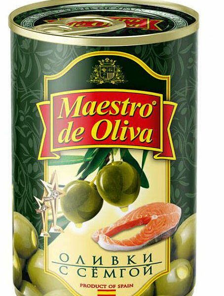 Оливки Maestro de Oliva зеленые фаршированные семгой 300 г