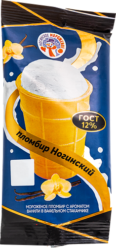 Мороженое НОГИНСКОЕ МОРОЖЕНОЕ Пломбир ванильный 12%, без змж, вафельный стаканчик