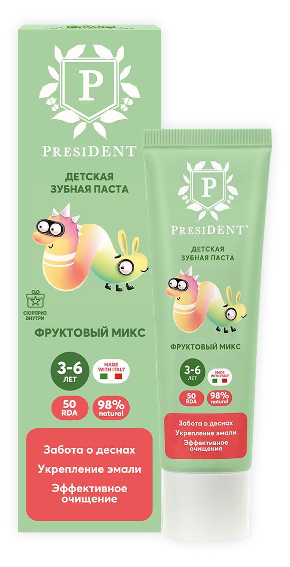 

Зубная паста President Фруктовый микс детская от 3 до 6 лет 43 г