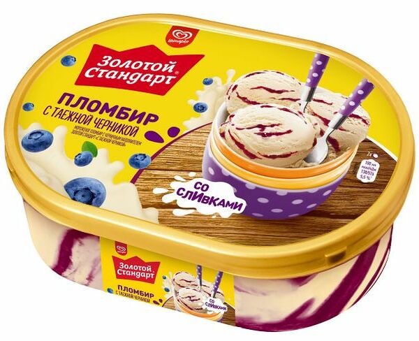 Мороженое Золотой стандарт пломбир с черникой, 475г