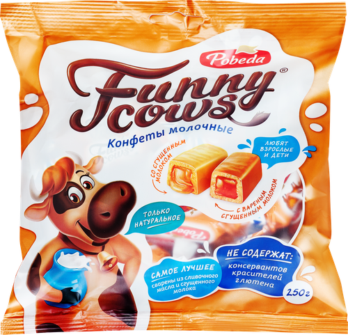 

Мягкая карамель Победа вкуса Funny cows со сгущенным молоком ассорти 250 г