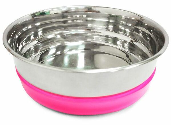 Миска Triol металлическая с розовой резинкой 300 мл, в ассортименте