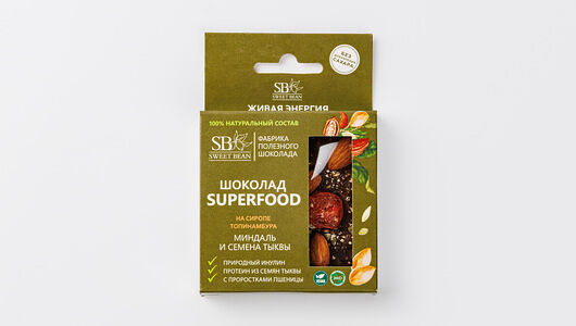 Шоколад Sweet Bean на сиропе топинамбура Миндаль и семена тыквы 45 г_РП