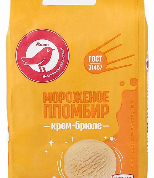 Мороженое пломбир АШАН Красная птица крем-брюле 15% БЗМЖ