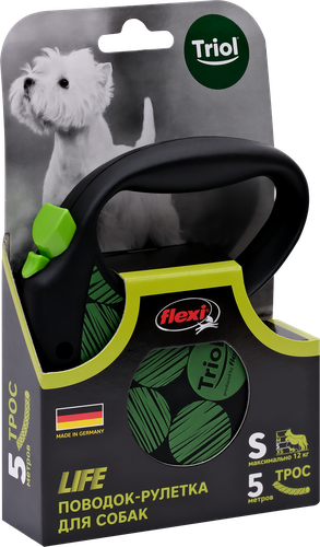 

Поводок-рулетка для собак Flexi размер S до 12 кг, трос, 5 м