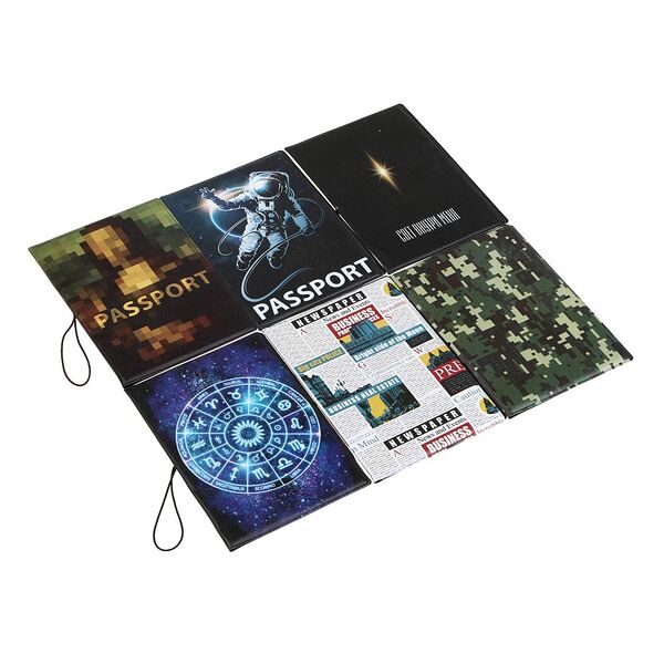 Юl обложка для паспорта с отд.для карт и удерживающей резинкой, пвх, 13,7х9,6см, 6 дизайнов, микс #1