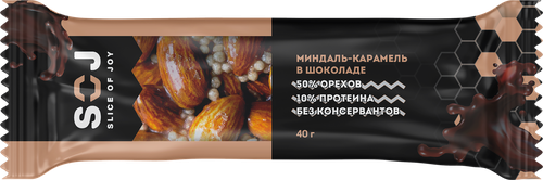 

Батончик ореховый SOJ Миндаль-карамель, со сливочно-карамельным вкусом, 40 г