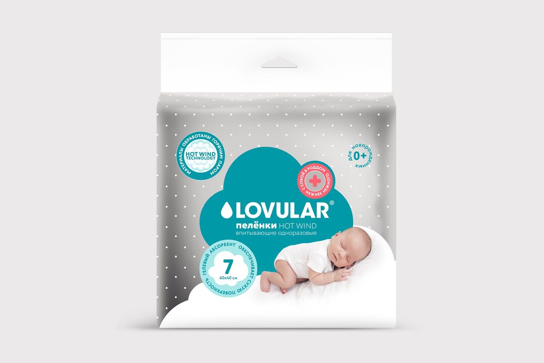 

Пеленки Lovular Hot Wind одноразовые впитывающие 60 х 40 см 7 шт.