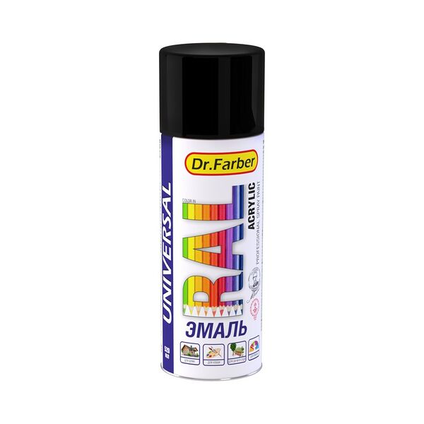 Эмаль-аэрозоль акриловая универ RAL9005 черный янтарь глянцевая 520мл Dr.Farber