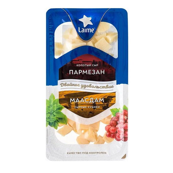 Ассорти тв сыров Пармезан и Маасдам (колка и кубики)  Laime 3 мес 120г