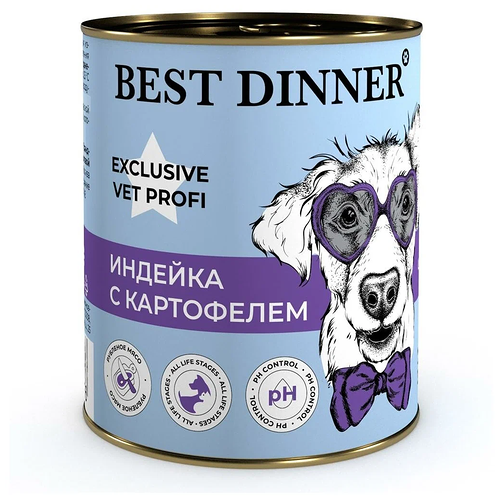 BEST DINNER Exclusive Vet Profi, Консервы для собак urinary, индейка с картофелем, 340 г