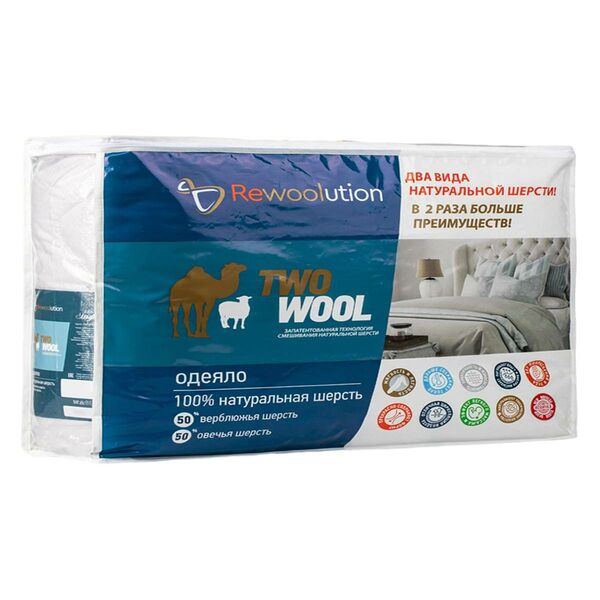 Одеяло всесезонное Эльф Two wool, 1.5-сп, 140х205 см, овечья шерсть/верблюжья шерсть/силиконовое волокно