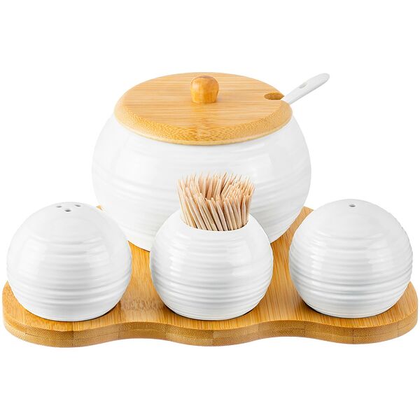 Набор Шелк на бамбуковой подставке, 6 предметов, фарфор/дерево