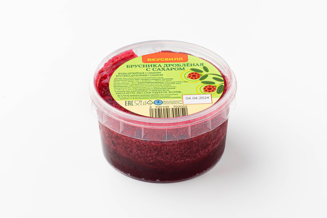 

Брусника дробленая с сахаром, 200г