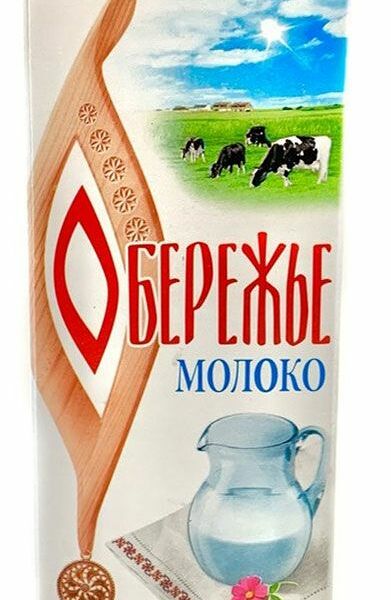 Молоко цельное отборное Обережье пастеризованное 3,4-6%, 1 л