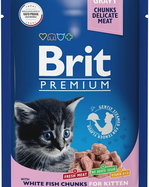 Влажный корм для котят Brit Premium с белой рыбой в соусе 85г