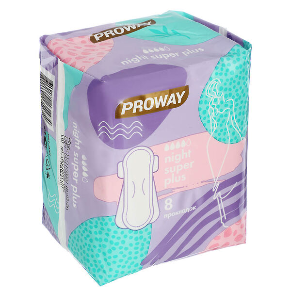 Proway прокладки гигиенические ультрамягкие super plus ночные, 8шт