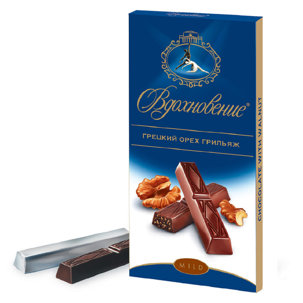 Шоколад Вдохновение тёмный с дробленым грецким орехом и грильяжем, порционный