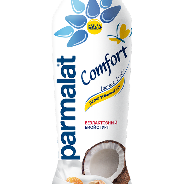 Биойогурт, обогащённый бифидобактериями безлактозный Мюсли и Кокос с массовой долей жира 1,5% Parmalat 290г Беларусь