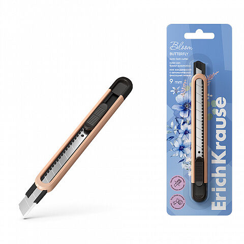 Нож канцелярский ErichKrause Butterfly Pastel Bloom, 9мм в ассортименте