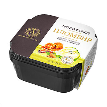 Мороженое пломбир с грушей, карамелью, корицей и миндалём 15%, «А.Ростагрокомплекс»