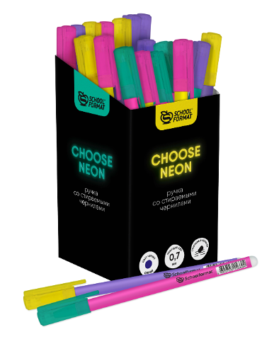 Ручка Schoolformat Choose Neon стираемая,синие чернила,1шт,дизайн в ассортименте