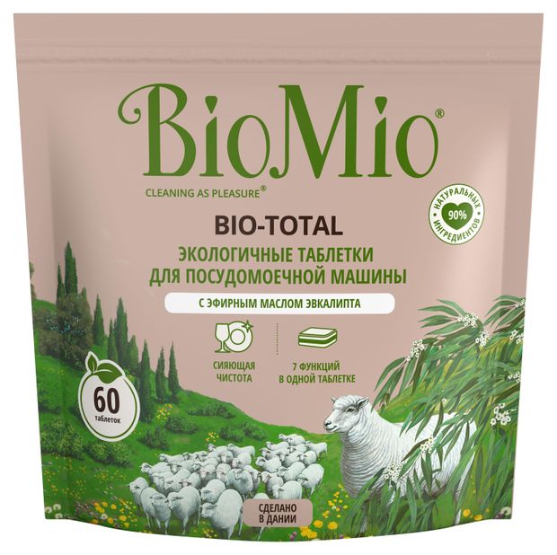 

Таблетки для посудомоечных машин BioMio Bio-total 7 в 1 с эфирным маслом эвкалипта, 60 шт