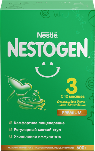 

Молочный напиток Nestogen 3 для комфортного пищеварения с пребиотиками и лактобактериями с 12 месяцев 600 г