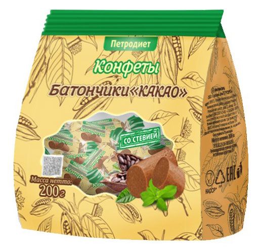 

Конфеты Петродиет батончики какао со стевией 200 г